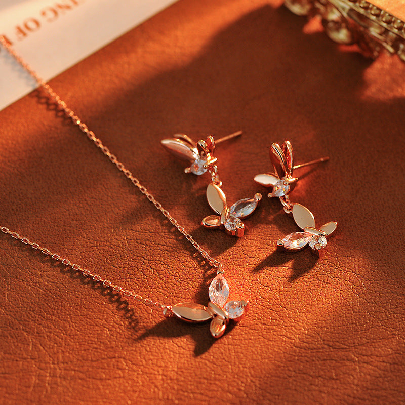 New Fashionable Light Luxury Elegant Fresh Sweet Zircon Inlaid Butterfly Shape Niche Women's Earrings