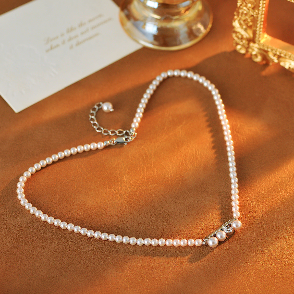 Xiaohongshu Same Style Pearl Necklace Balance Beam Necklace for Women Light Luxury High-end Niche Design