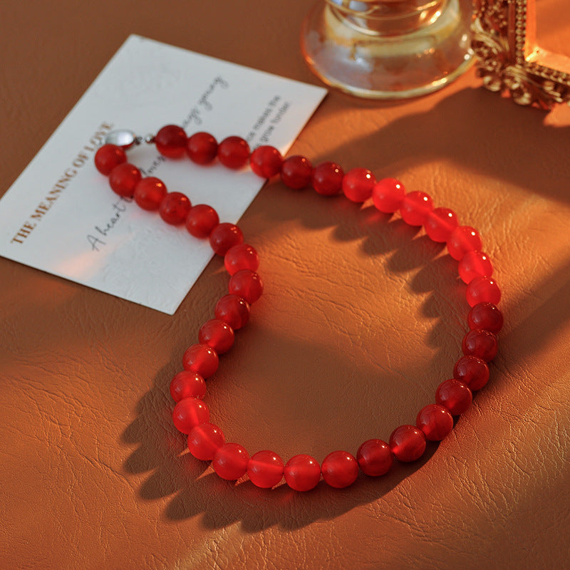 New Chinese Style Natural Red Agate Beaded Necklace Accessories for Women, New Hot-Selling High-End Collarbone Choker