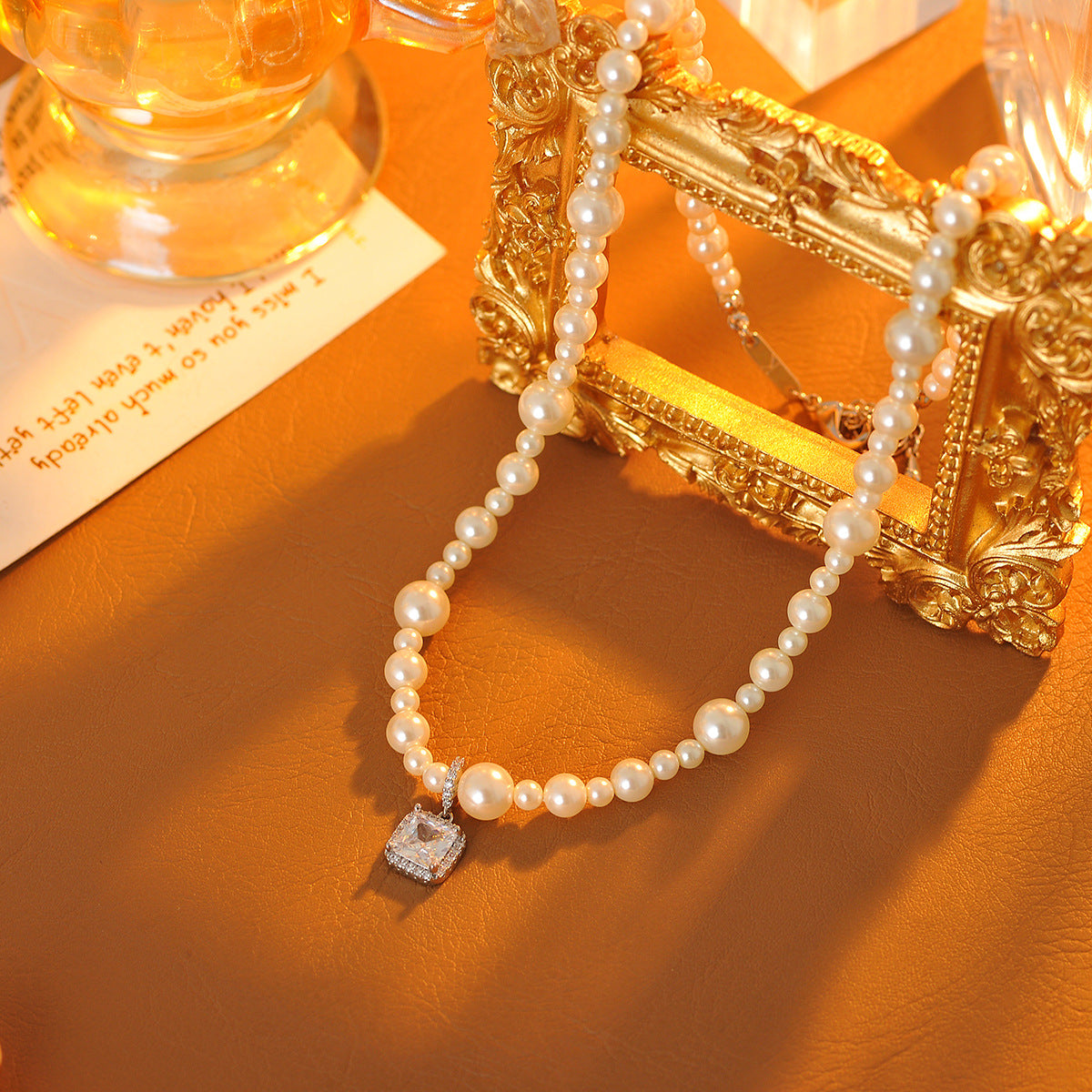 Sugar Cube Pearl Necklace for Women New Hot-Selling Collarbone Chain Neck Chain Accessory Light Luxury High-End Feel