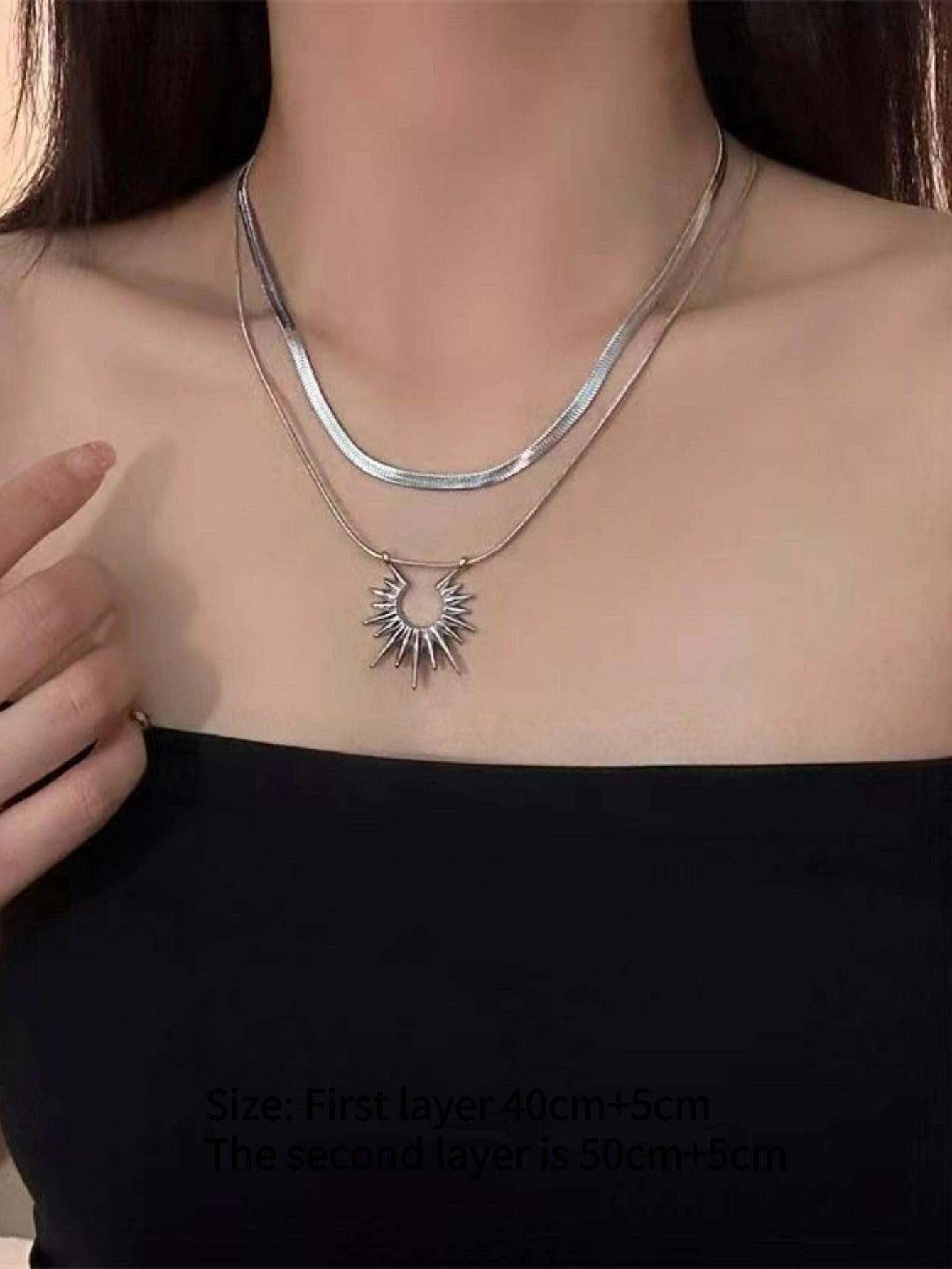 Titanium Steel Double Layer Stacked Collarbone Chain New Hot-Selling Sun God Light Luxury Niche High-End Spring Summer Women's Necklace