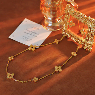 2025 New Four-Leaf Clover Gold Earrings Necklace Bracelet Sweater Chain Women Light Luxury Niche