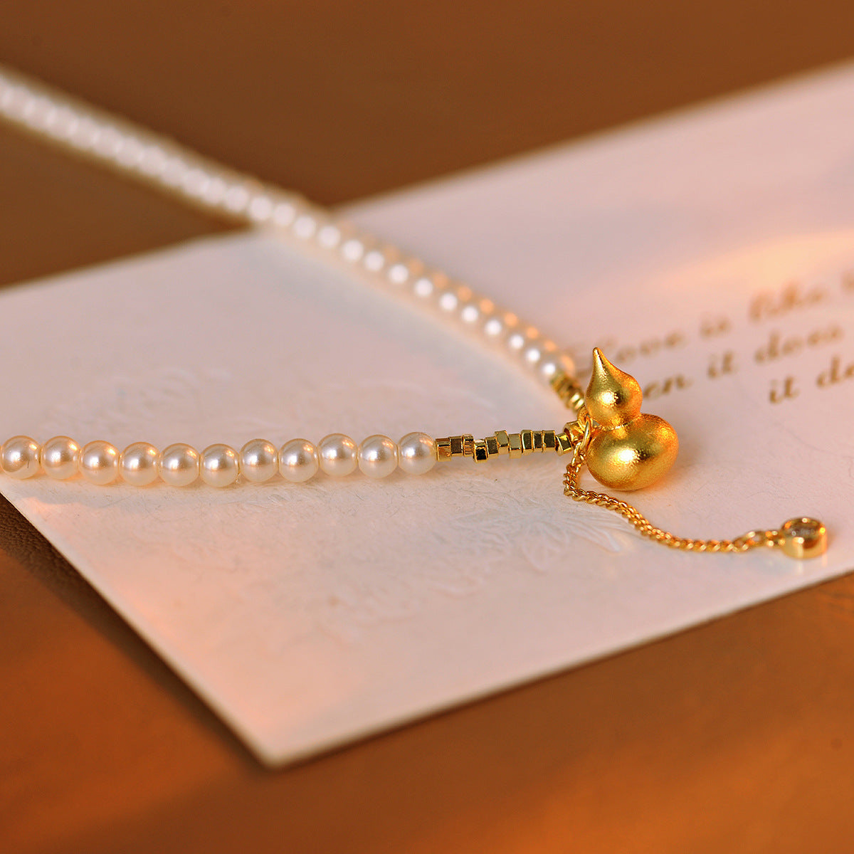 Textured Xiaomi Pearl Gold Gourd Necklace for Women, Niche Design, Light Luxury, Versatile Collarbone Chain