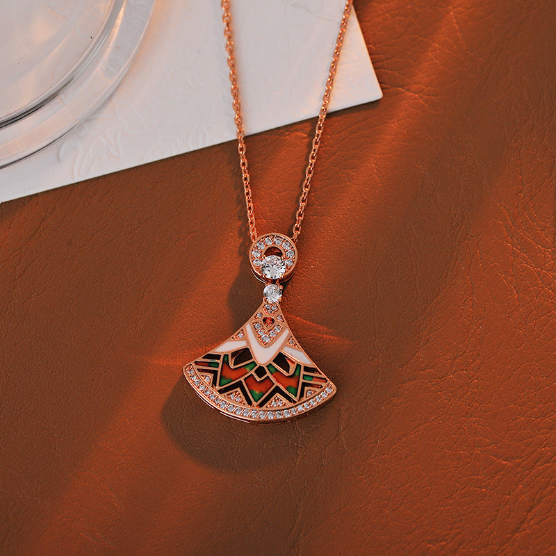 European and American Fashion Retro 18K Rose Gold Plated Fan-Shaped Gradient Enamel Craft Personality Simple Women's Fashion Necklace