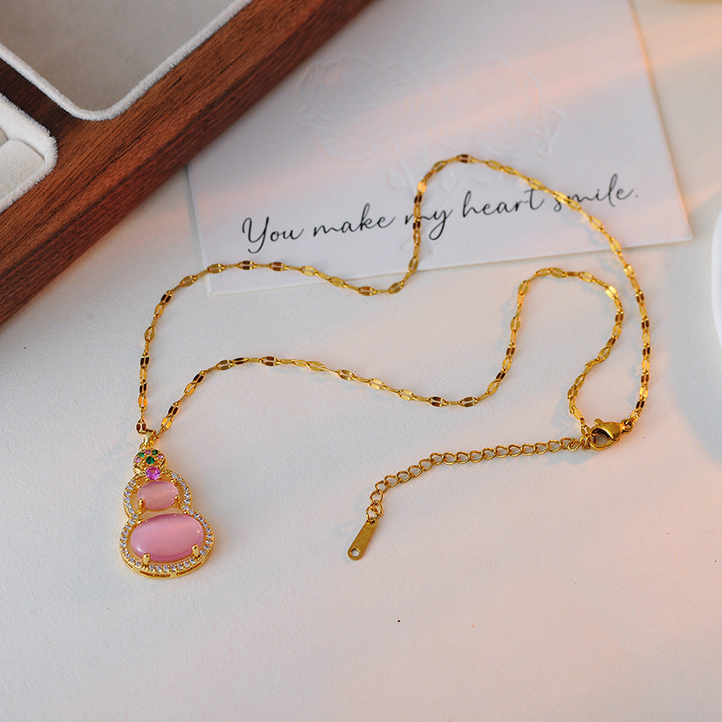 Fulu Mianmian~ National Style Pink Gourd Necklace Earrings Light Luxury High-end Earrings Sweet Temperament Women's Earrings