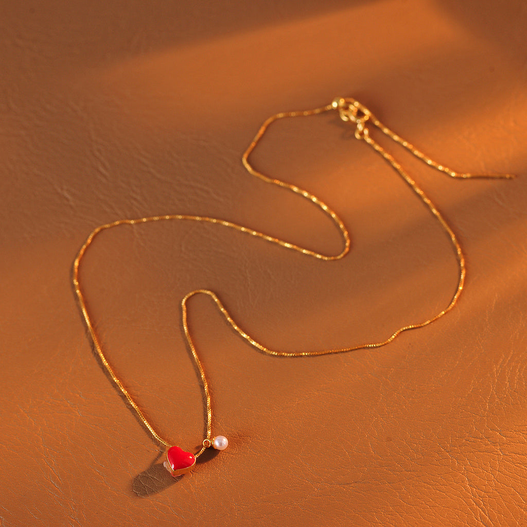 Real Gold Plated Heart Necklace Light Luxury Niche Heart Necklace One Chain Double Wear High-end Design Sense