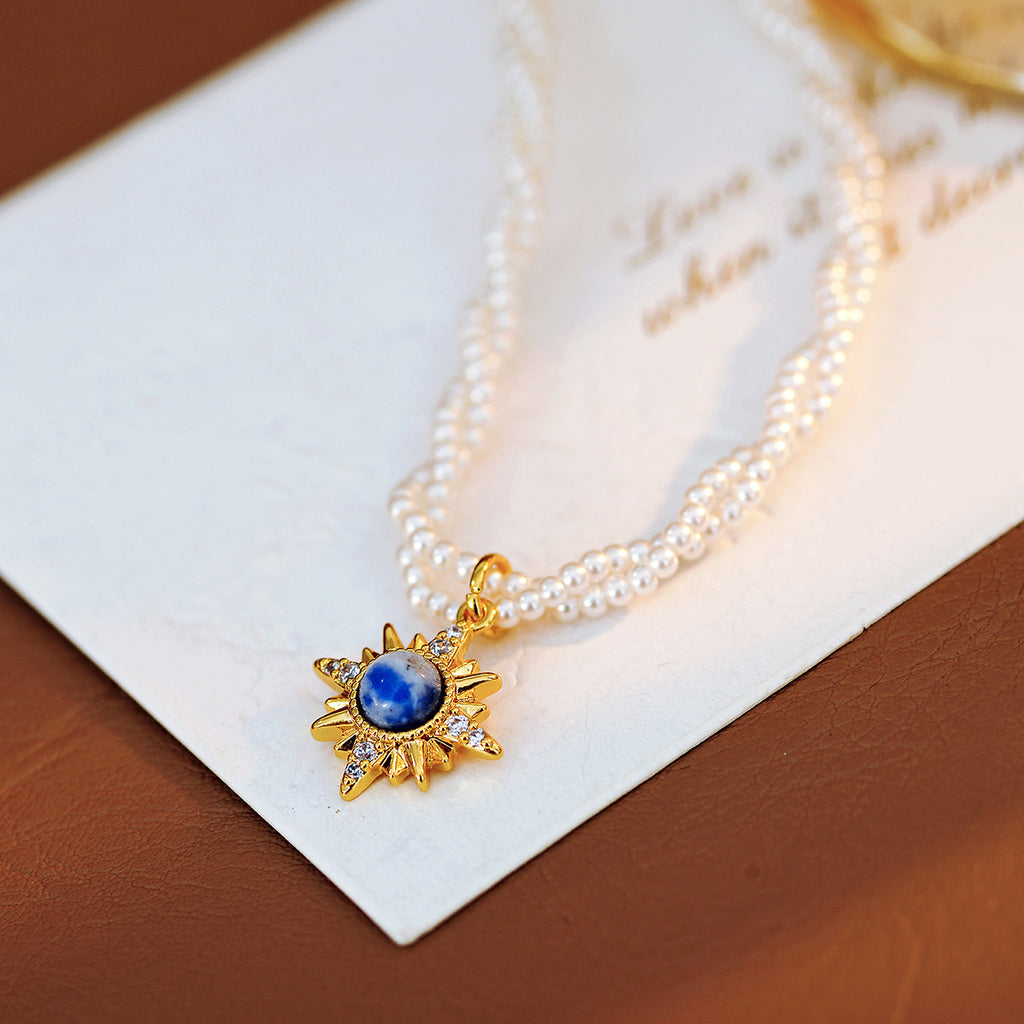 Classic Double Layer Stacked Blue Galaxy Collarbone Chain High-end Eight-pointed Star Exquisite Niche Women's Necklace Braided Chain