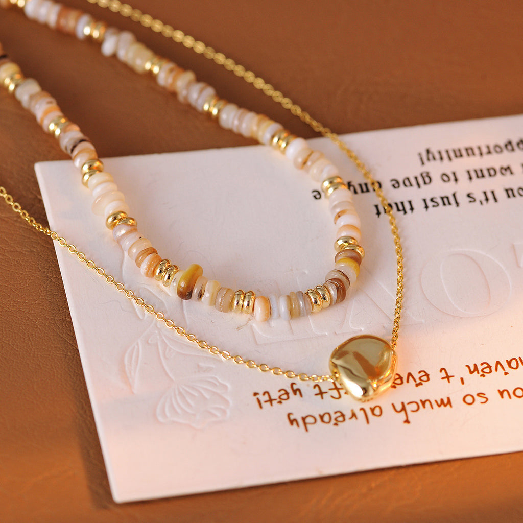 Natural Stone Bead Necklace Double Layer Metal Style Sweet Cool High-end Collarbone Chain 2025 Spring Summer New Model