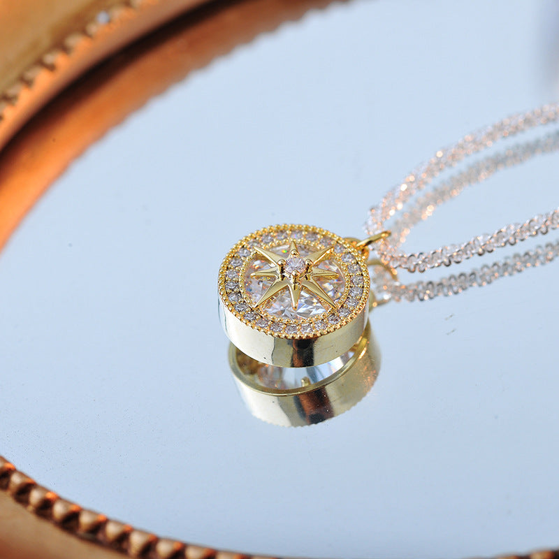 New Year's Hot-Selling Niche Retro Fashion Elegant Light Luxury High-End Micro-Paved Zircon Eight-Pointed Star Necklace