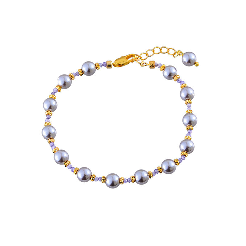 Sweet Zircon Shijia Pearl Bracelet Niche High-end Vintage French Adjustable Bracelet One Piece