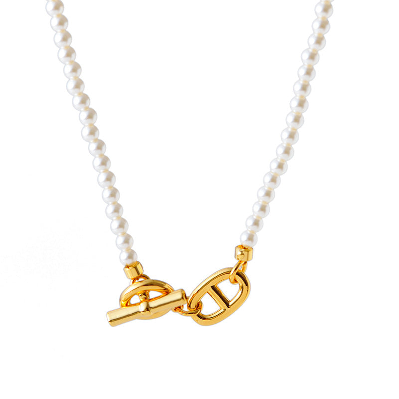 French Style INS Pearl Necklace Elegant Simple Light Luxury Chanel Style Pig Nose Collarbone Chain