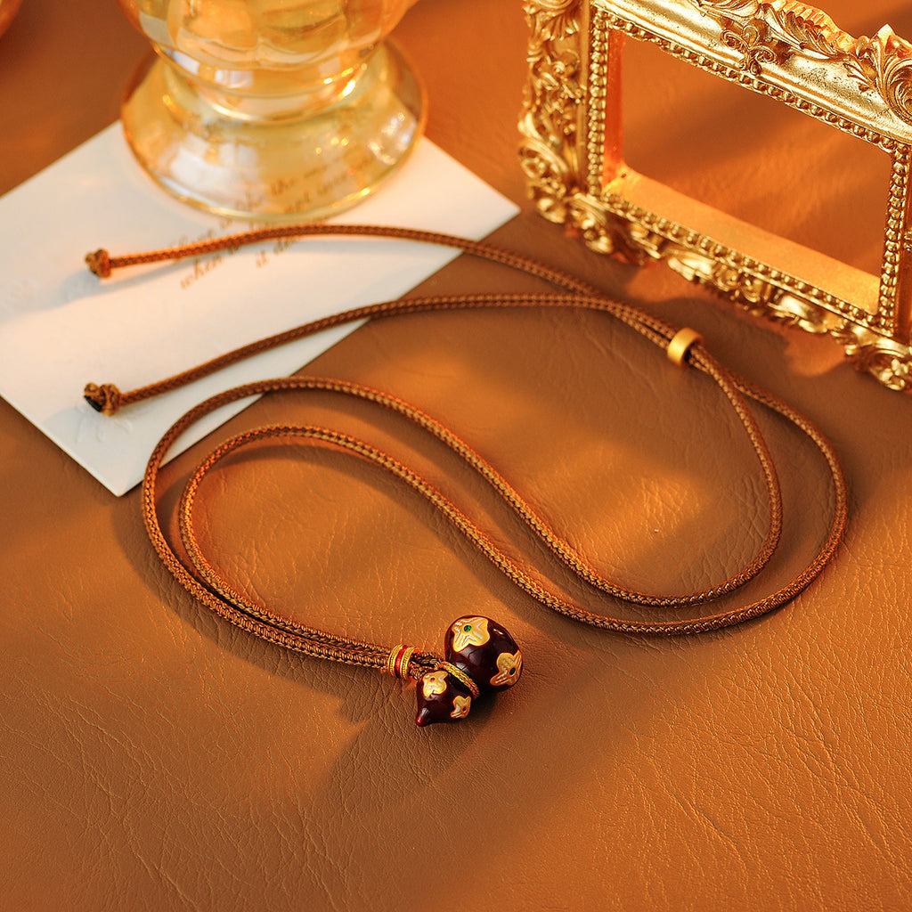 Exquisite New Chinese Style Retro Wine Red Cinnabar Red Enamel Color Drop Glaze Design Elegant Gourd Necklace