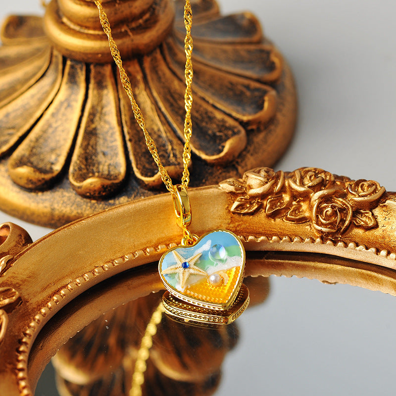 [Romantic Holiday] Oil Painting Style Romantic Sea Breeze Necklace Niche Design Elegant Sweet Heart Collarbone Chain Choker