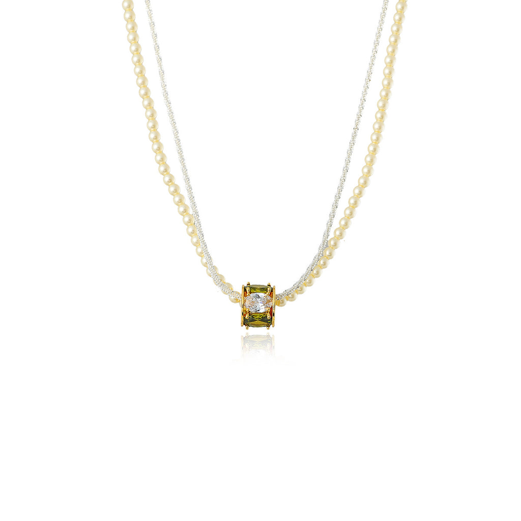 Elegant and Luxurious Pearl Pendant with Sparkling Double Layer Clavicle Chain