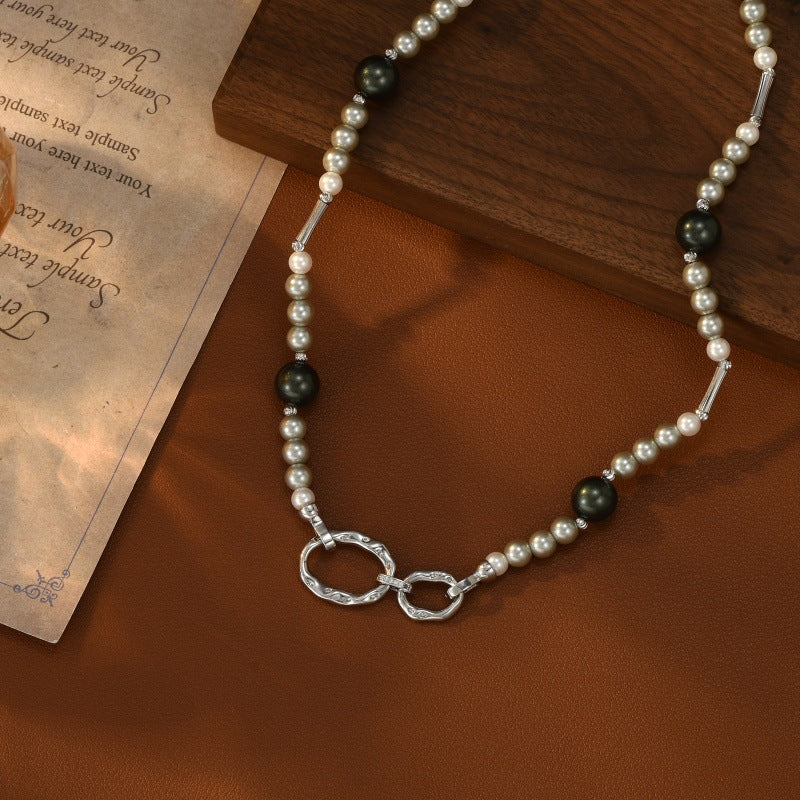 Ni Style Big Xi Imitation Black Pearl Necklace for Women, Light Luxury Elegant Collarbone Chain, Niche Design with High-End Feel Neck Chain