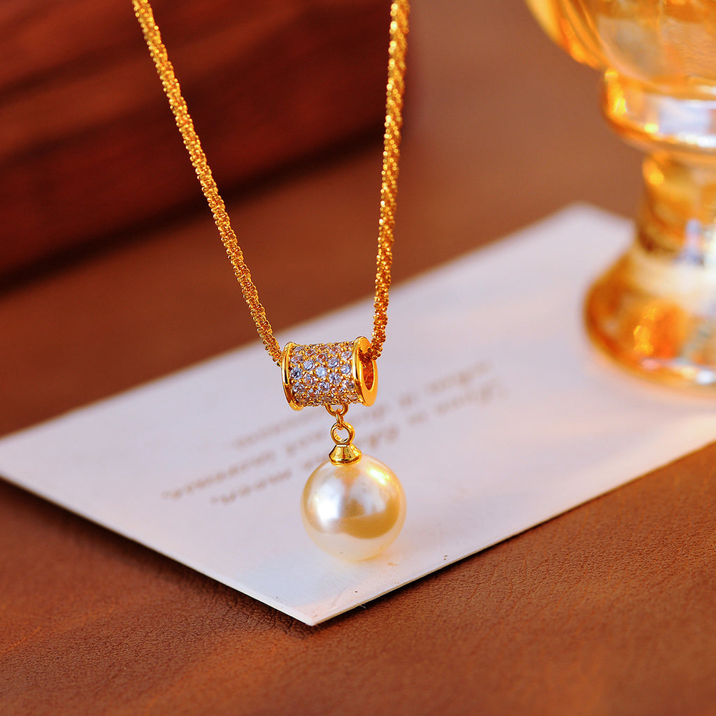 Golden Slim Waist Full Diamond Pearl Necklace for Women New Hot-Selling High-End Light Luxury Niche Sweater Chain