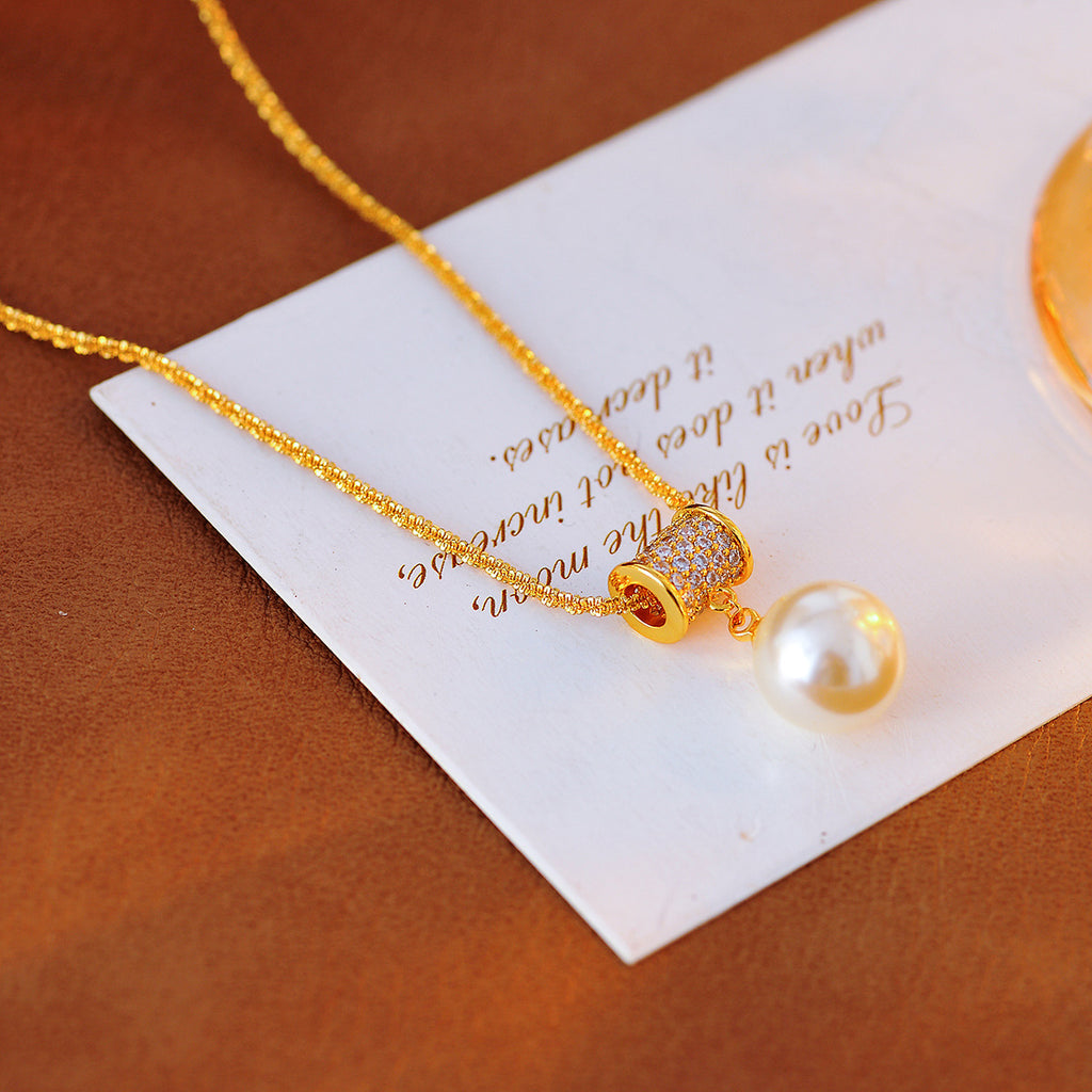 Golden Slim Waist Full Diamond Pearl Necklace for Women New Hot-Selling High-End Light Luxury Niche Sweater Chain