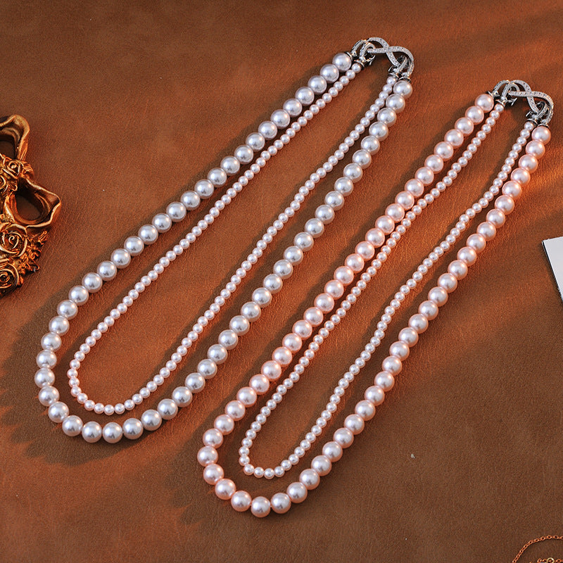 High-end Exquisite White Pink Manta Pink Purple 3+6 4+8 Pearl Bow Fashion Blogger Same Style Beaded Collarbone Chain