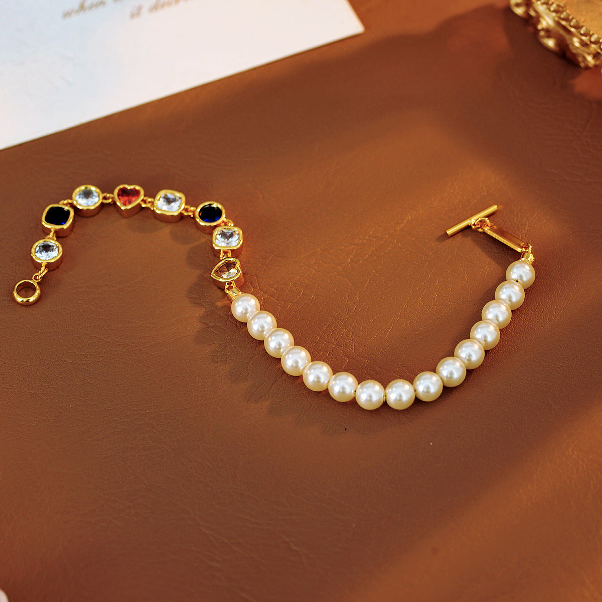 Original Fashion Retro Personality Colorful Zircon Pearl Beaded Necklace for Women Versatile High-end Simple Niche Choker