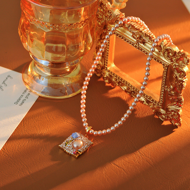 Baroque Pearl Pendant Necklace for Women New Chinese Style Clay Tulip Flower New Trendy Light Luxury Niche Collarbone Chain