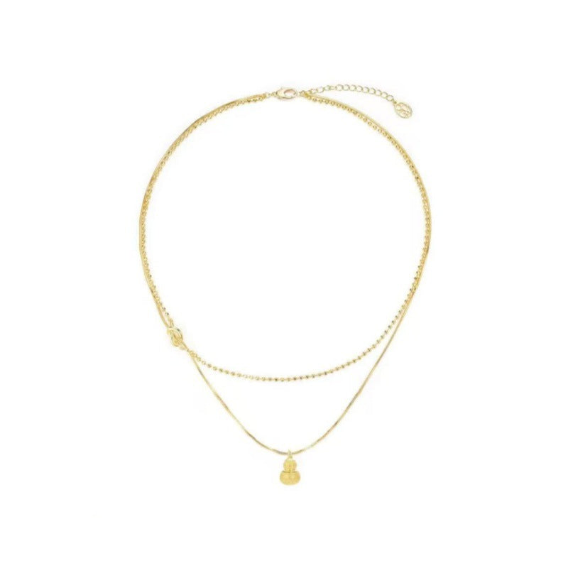 French Style Double Layer Stacked Gold Gourd Necklace Round Bead Chain Simple Elegant High-end Clavicle Chain Neck Chain