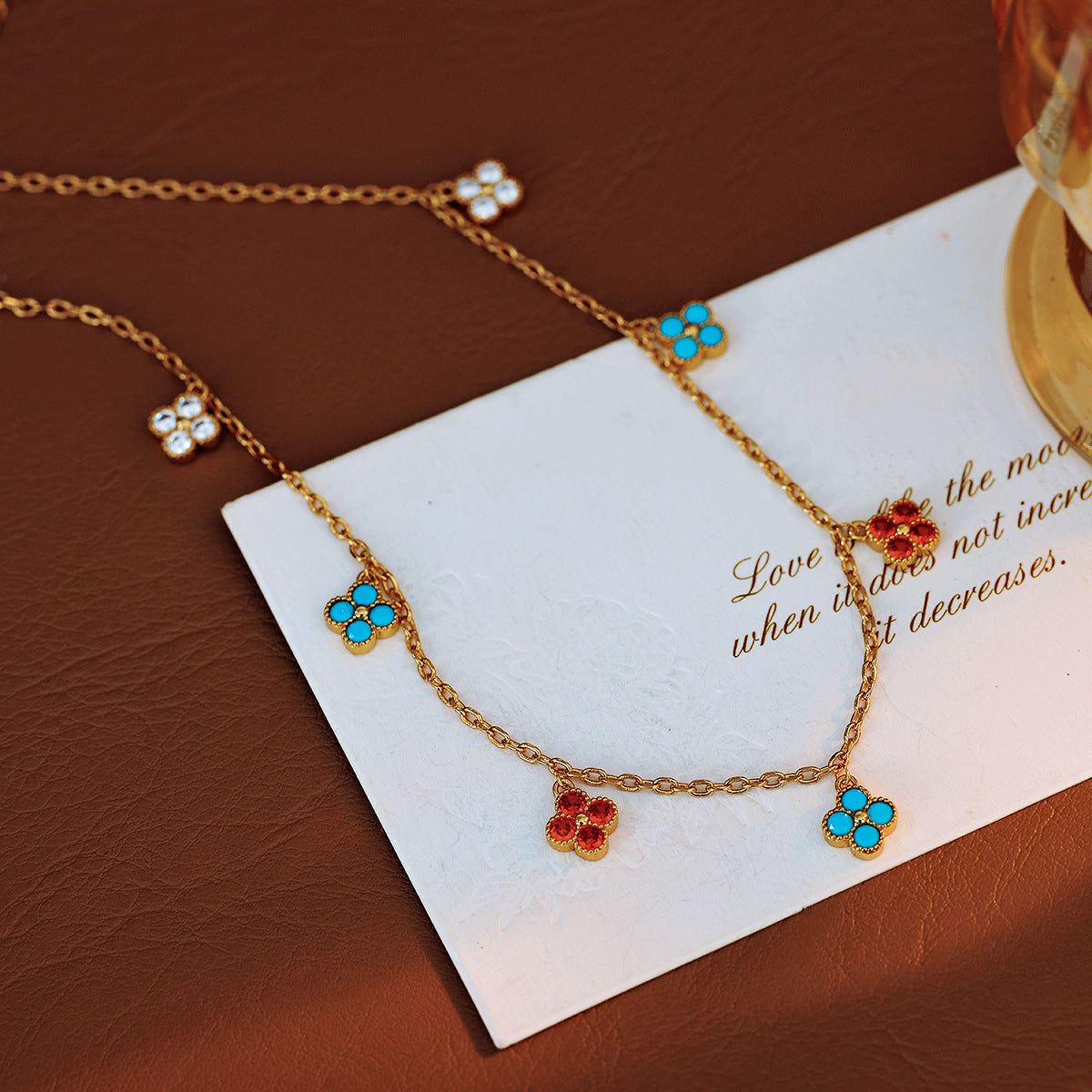 High Version European and American Trend Fresh Flower Earrings Inlaid with Colorful Small Diamonds Multi-Drop Necklace Earrings