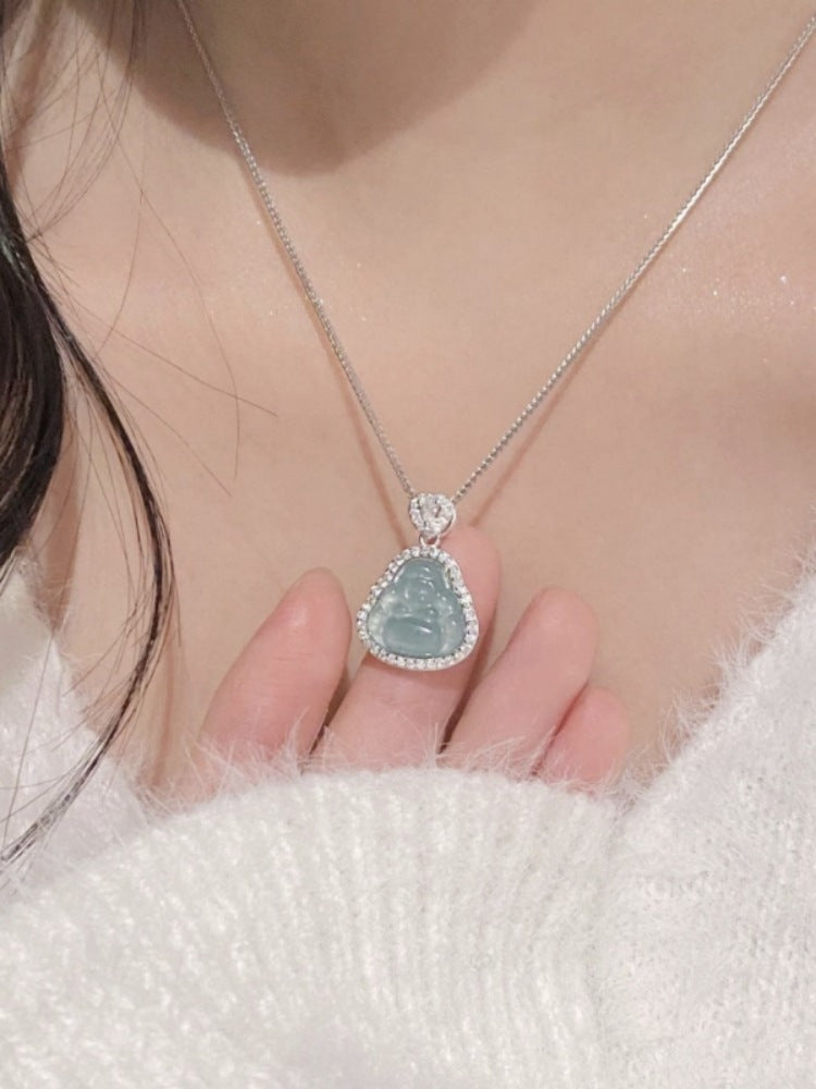 New Chinese Style Buddha Pendant Necklace Niche Design Fashion Simple Light Luxury High-end Versatile National Style Collarbone Chain Accessory