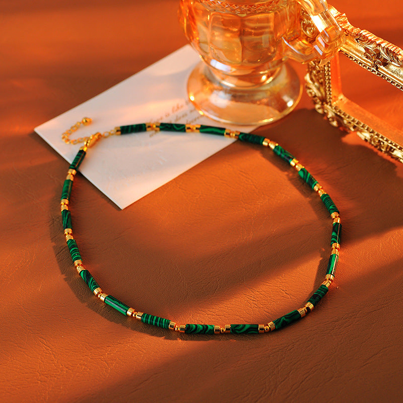 European and American High-End Malachite Beaded Necklace Light Luxury Retro Niche Design Choker New Chinese Style Collarbone Chain