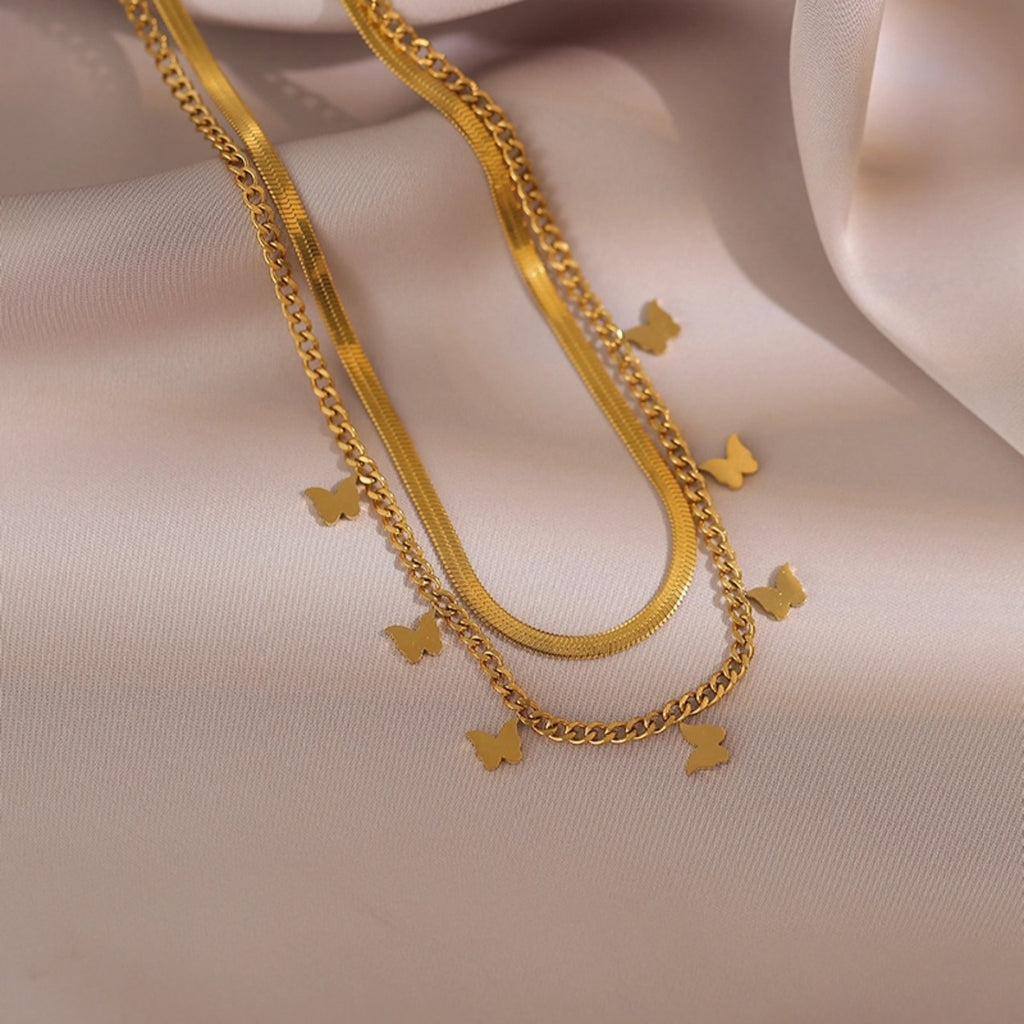 Multi-layer Light Luxury Butterfly Necklace for Women, Unique Design Fashion Titanium Steel Double-layer Clavicle Chain, Personalized and Elegant Jewelry