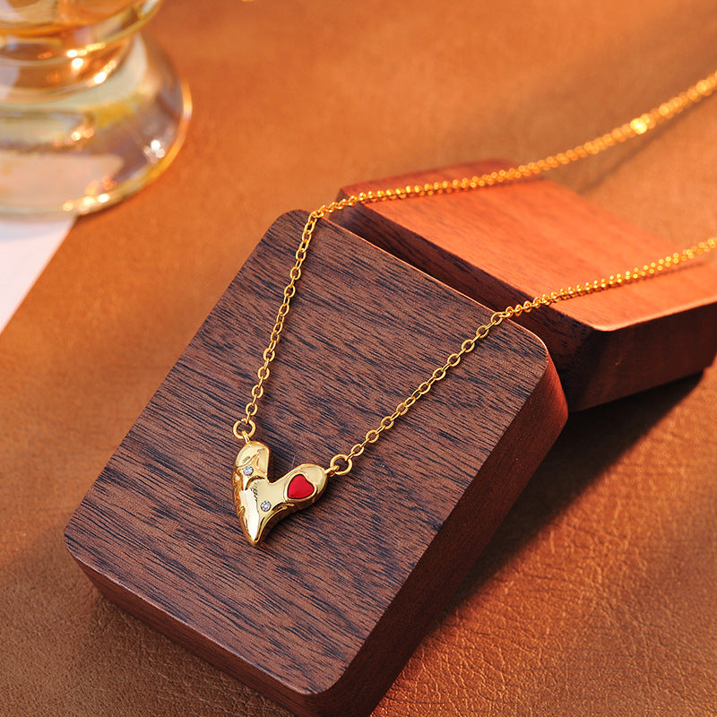 Light Luxury Exquisite Style Heart-Shaped Enamel Glaze Drop Glaze Inlaid Rhinestone Design Necklace Jewelry