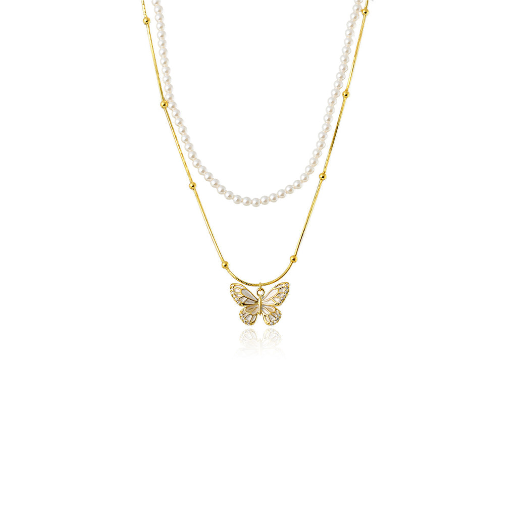 Butterfly Double Layer Necklace Pendant Fashion Versatile Collarbone Chain Light Luxury High-end Sense Elegant Jewelry