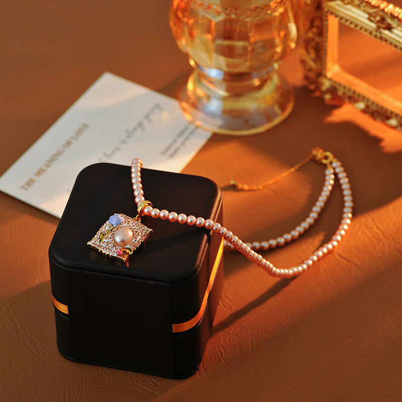 Baroque Pearl Pendant Necklace for Women New Chinese Style Clay Tulip Flower New Trendy Light Luxury Niche Collarbone Chain