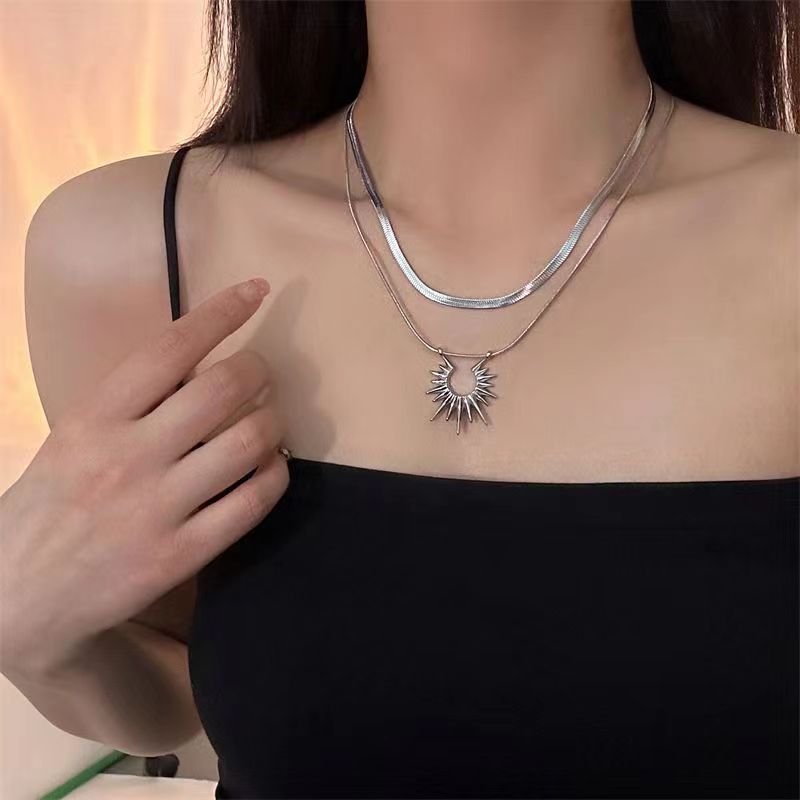 Titanium Steel Double Layer Stacked Collarbone Chain New Hot-Selling Sun God Light Luxury Niche High-End Spring Summer Women's Necklace