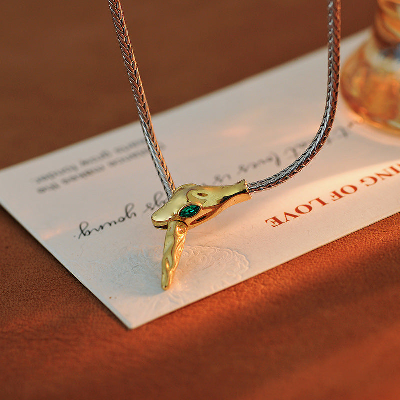 Year of the Snake Zodiac Necklace for Women, Pure Silver Sweater Chain, Light Luxury High-End Feel, Sweatshirt Chain, Autumn Winter Versatile Collarbone Chain Accessory