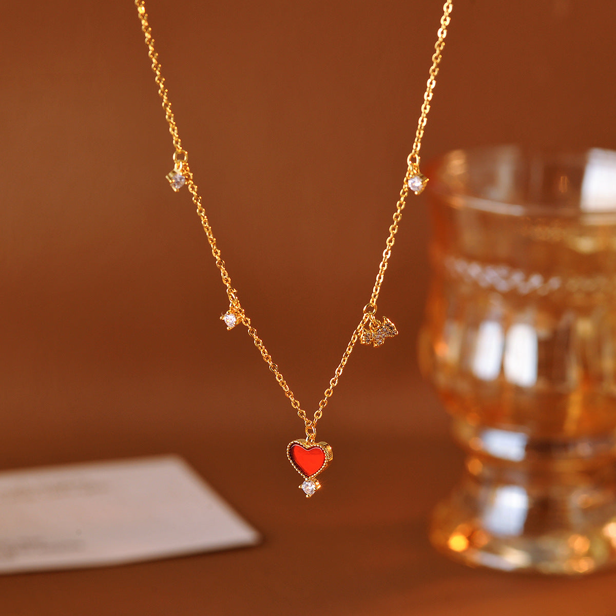 Heart-shaped Puppy Necklace Real Gold Plated Light Luxury High-end Xiaohongshu Same Style Simple Jewelry