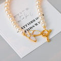 European and American INS Fashion New OT Buckle Butterfly Shell Pearl Necklace for Women Versatile High-end Light Luxury Exquisite Choker