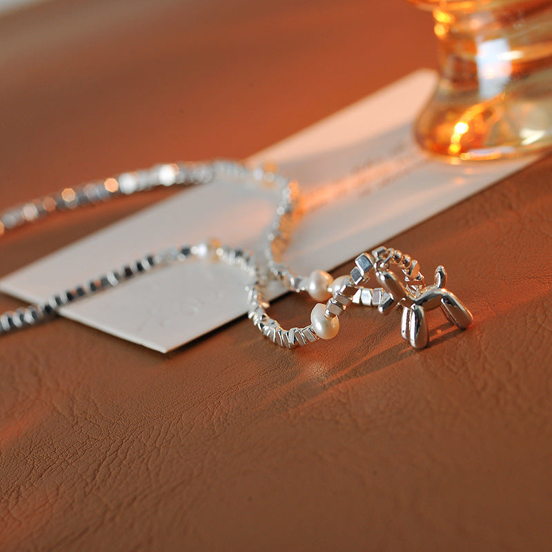 Broken Silver Puppy Freshwater Pearl Necklace for Women New Hot-Selling Niche Design Sense Collarbone Chain Simple Choker