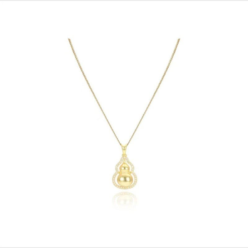 Inheriting Ancient Methods Pure Handmade Gold Inlaid Diamond Gourd Pendant Necklace for Women, Niche Design, Light Luxury, High-End Feel, Fortune Chain