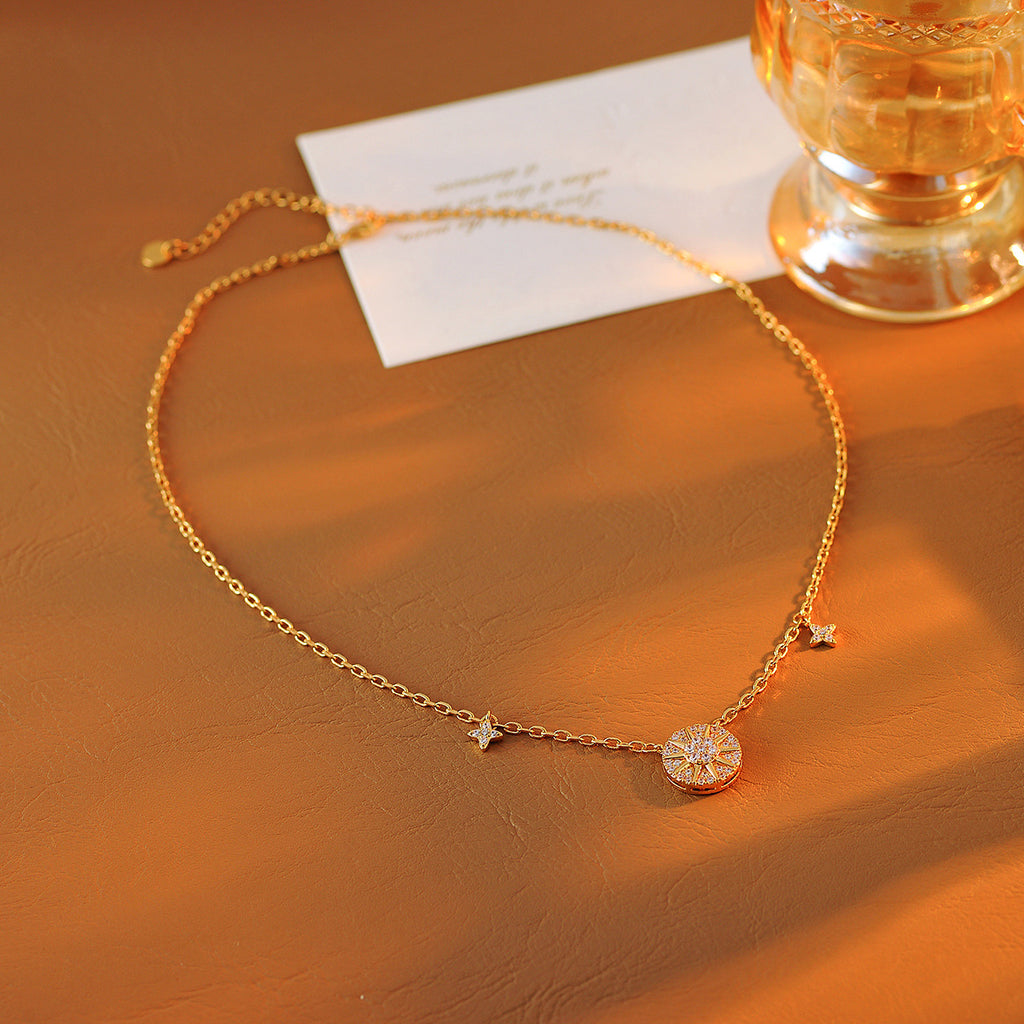 Eight-Pointed Star Necklace Ins Style Sun Star Chart Necklace Niche Fashion Light Luxury Elegant Commuting Versatile