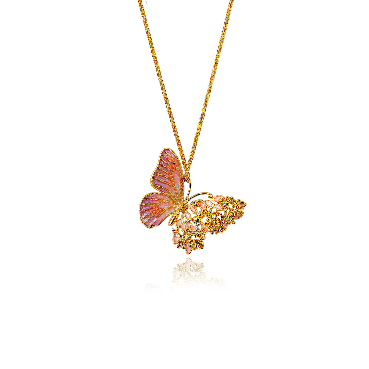 Real Gold Plated Light Luxury Osmanthus Half-Sided Butterfly Pendant New Chinese Style Dreamy Blossom Butterfly Necklace