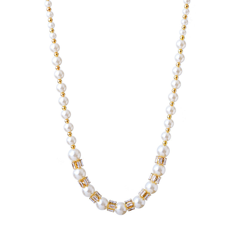 French Style Round Gradient Pearl Necklace Collarbone Chain Light Luxury Niche Elegant Versatile Starry Sky Choker