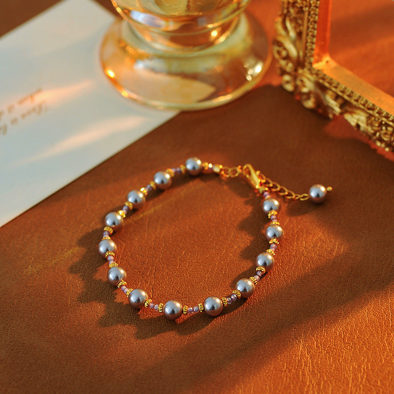 Sweet Zircon Shijia Pearl Bracelet Niche High-end Vintage French Adjustable Bracelet One Piece