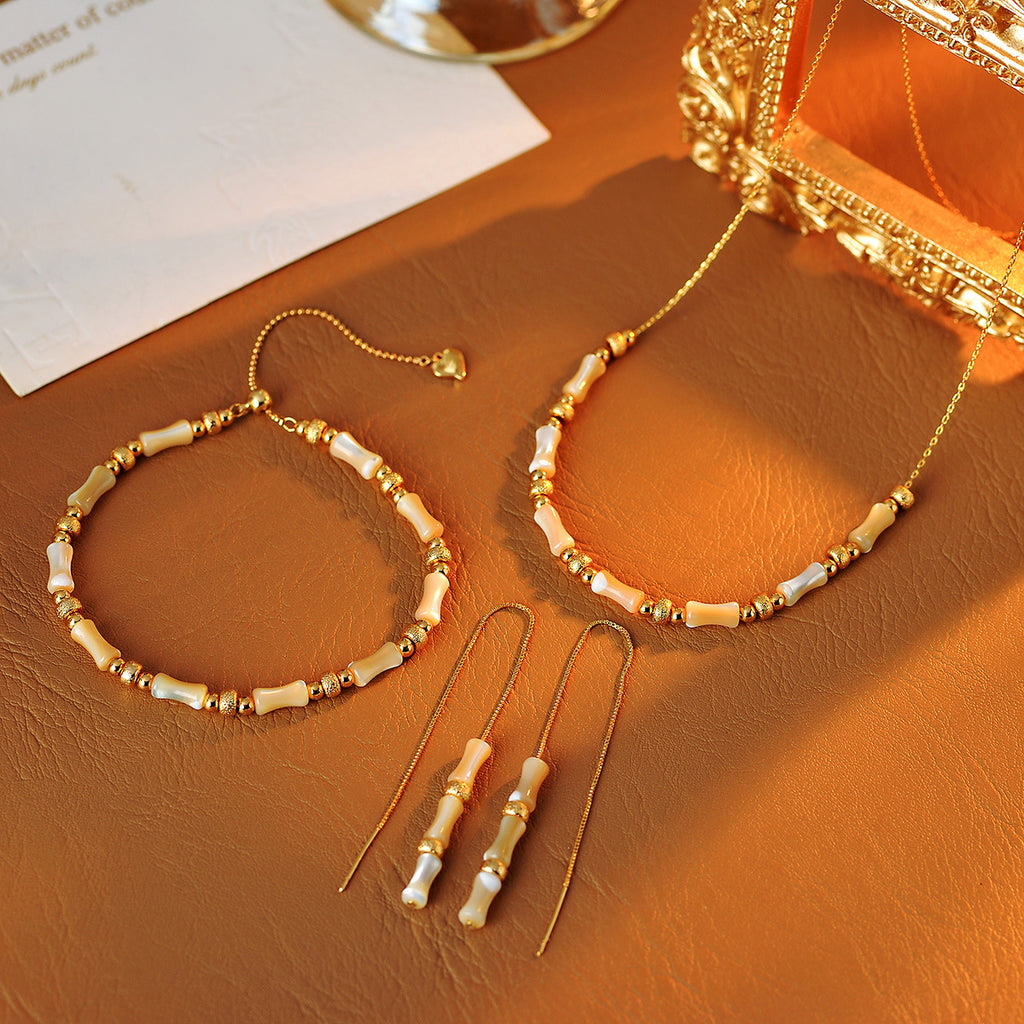 New Trendy Ancient Style One Beizi Bamboo Knot Necklace Bracelet Ear Thread Niche Design New Chinese Style Shell Jewelry