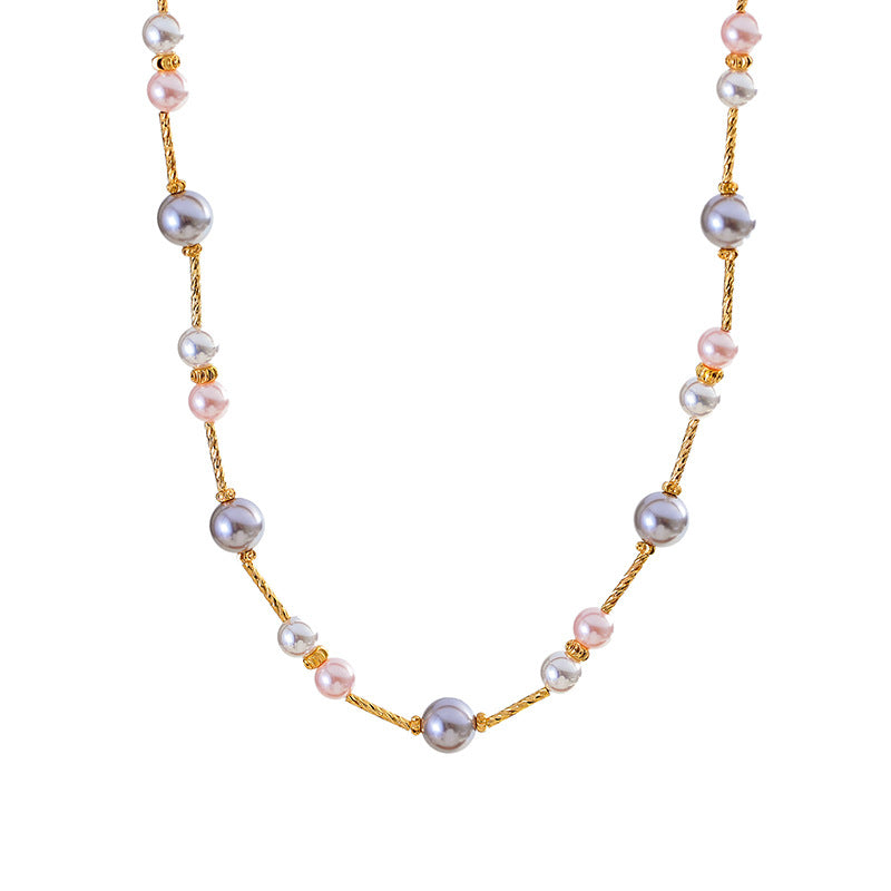Original Candy Color Age-Reducing Mixed Color Strong Light Pearl Necklace Niche Design High-End Light Luxury Choker One Piece