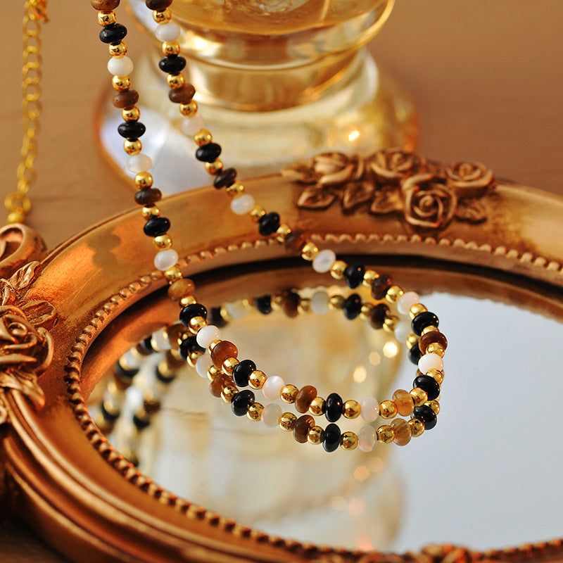 Hot-Selling Beaded Tiger Eye White Agate Pearl Necklace High-End Vintage Collarbone Chain Fashionable Light Luxury Elegant Jewelry