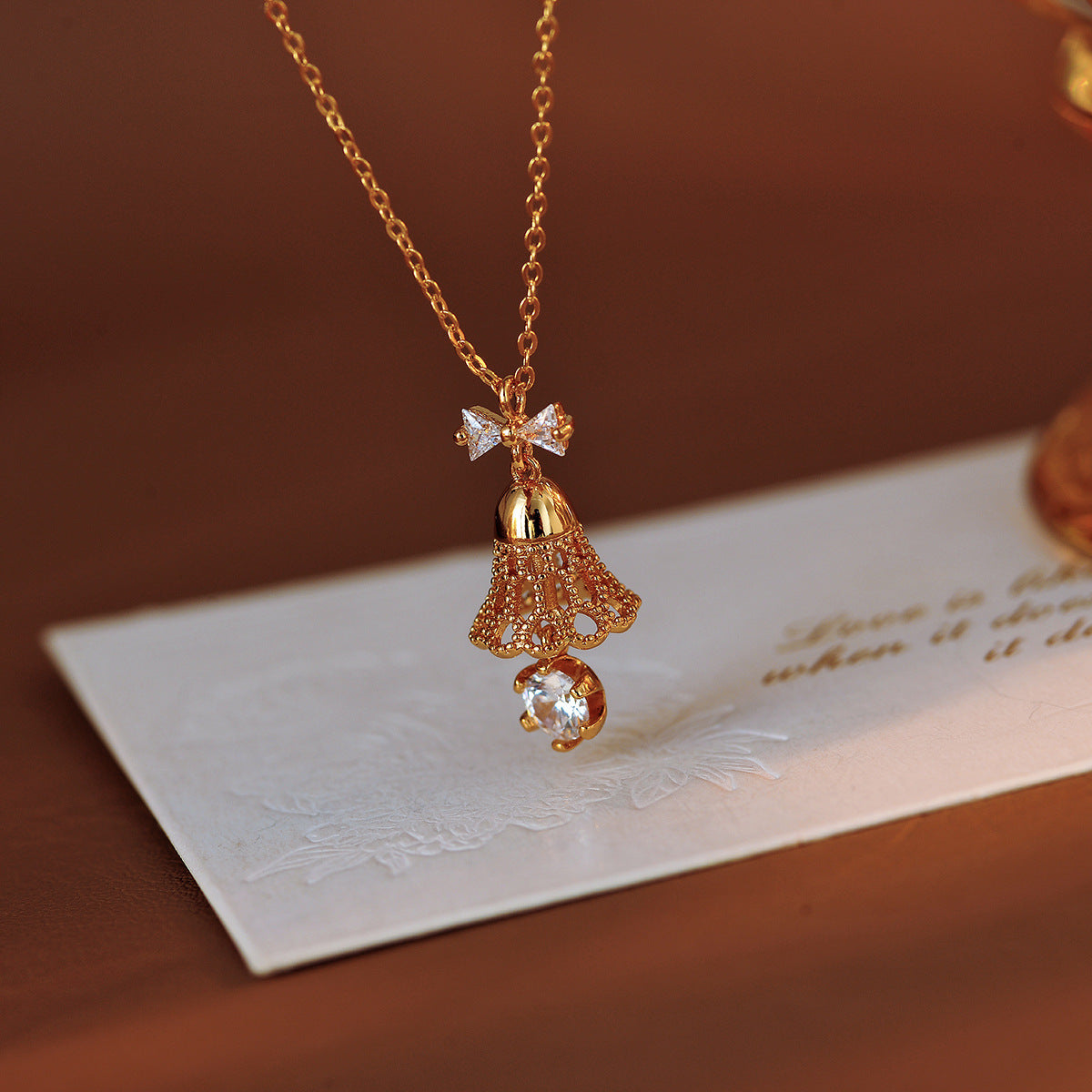 Real Gold Plated Trumpet Necklace Light Luxury Niche Bell Element New Trendy Elegant Collarbone Chain Accessory