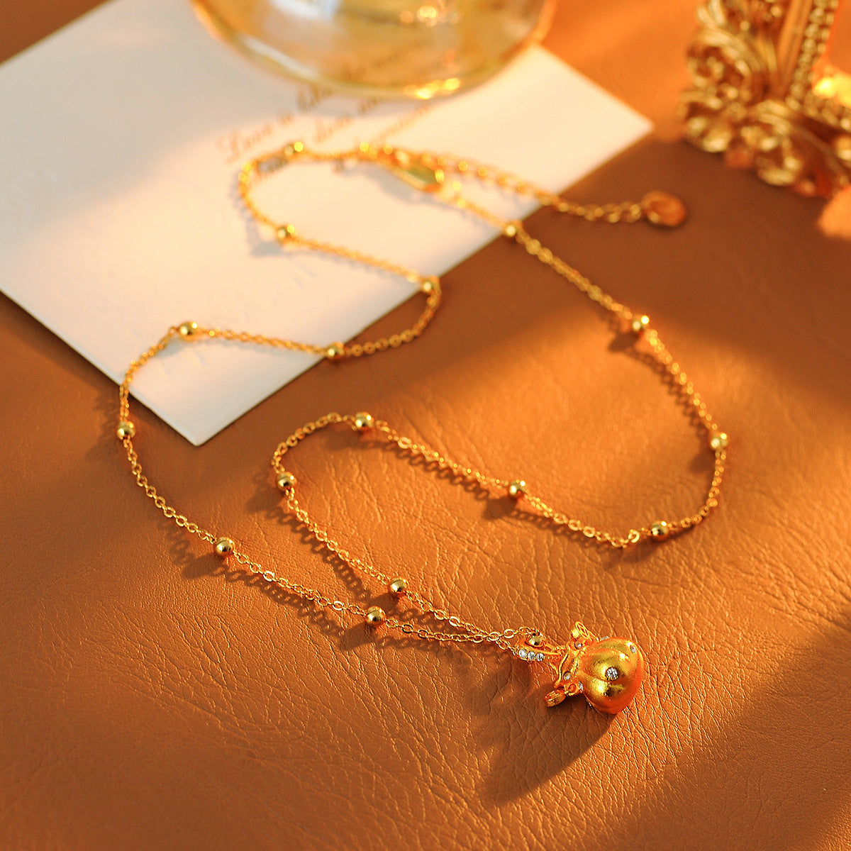 New Chinese Style National Trend Gold Money Bag Necklace Fashion Versatile High-end Pendant Exquisite Simple Accessory
