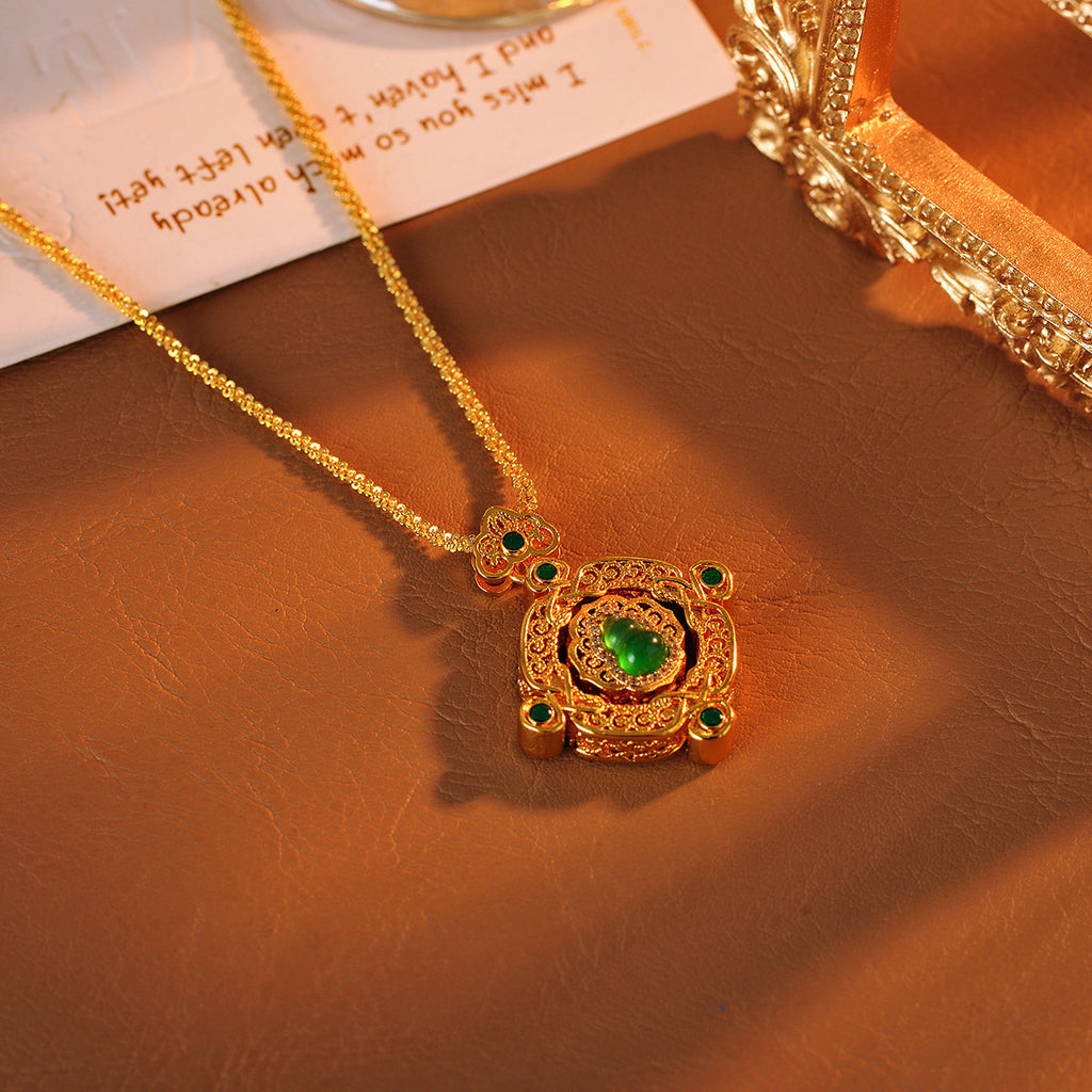 Gourd Necklace Ancient Gold Point Drill Craft Chalcedony Lucky Gourd Everything Goes Well Gold Necklace