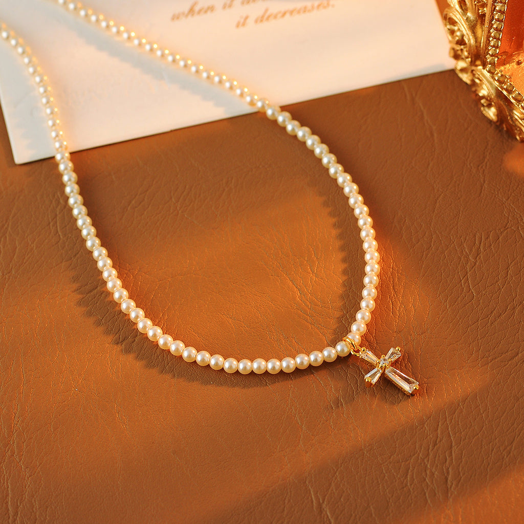 New Elegant Fashion Niche Light Luxury Everyday Versatile 4mm Pearl Zircon Pendant Collarbone Chain