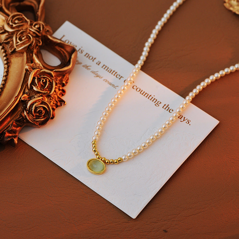 Korean Version Xiaomi Pearl Necklace New Cat's Eye Stone Pendant Light Luxury Niche Autumn Winter Accessory One Piece